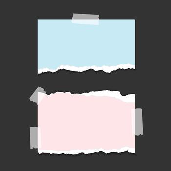 Torn blue and pink papers and tapes with space for text or image isolated on dark background, paper sheet with ripped edges. vector