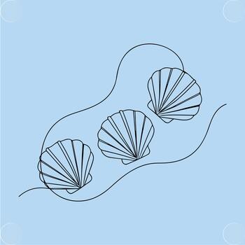 Outline Drawing Scallop Shells with Wavy Line vector