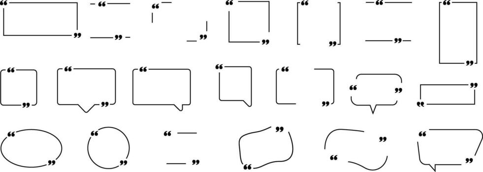 Set of creative quote box frames with black line speech marks for text, comments, remarks, and citation design. vector