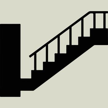 Black Silhouette of an Upward Staircase with a Handrail Representing Progress and Liminal Ascent vector