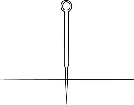 Abstract one line drawing of a sharp pin with a circular head passing through a horizontal separator vector