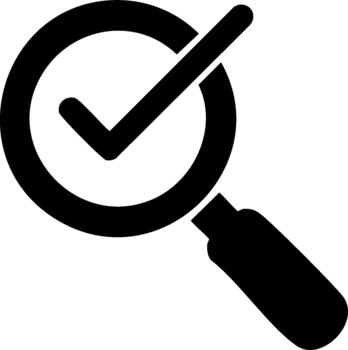 Search and Verification Icon with Magnifying Glass and Checkmark Symbol for Quality Control and Approval vector