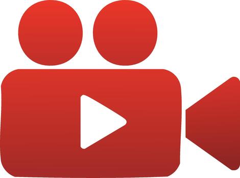 Red camera icon with a play button and lens vector