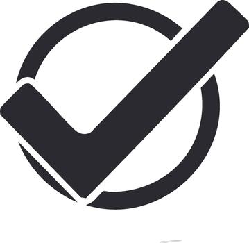 Black checkmark icon inside a circle representing success verification and approval vector