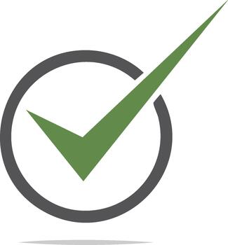 Green check mark in a gray circle, symbol of approval and validation vector