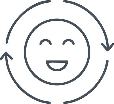 Happy face icon with arrows showing refresh satisfaction or positive continuous feedback loop vector