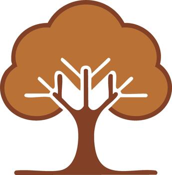 Minimalist brown tree icon illustration with simple trunk and canopy, natural environment symbol vector