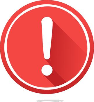 Red exclamation mark warning icon in a circle with a long shadow flat design style vector