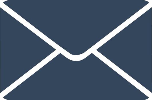 Simple dark blue envelope icon with white outline representing mail and communication vector