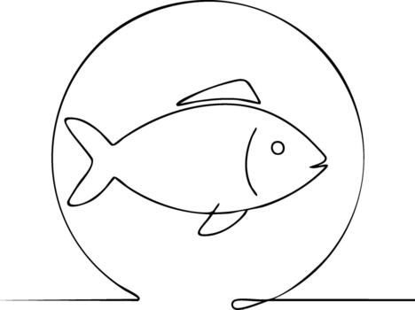 Minimalist continuous line art of a fish within a circle vector