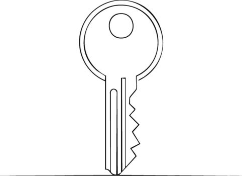 Minimalist continuous line art drawing of a house key icon symbolizing security privacy and unlocking solutions vector