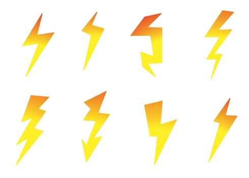 Set of yellow lightning bolt icons in format. Simple and bold design representing electricity, energy, power, or speed. Perfect for web, apps, and graphic projects. vector