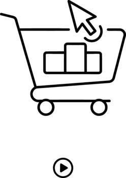 Line art illustration of an online shopping cart being clicked by a mouse cursor, representing seamless digital transactions and modern e-commerce processes vector
