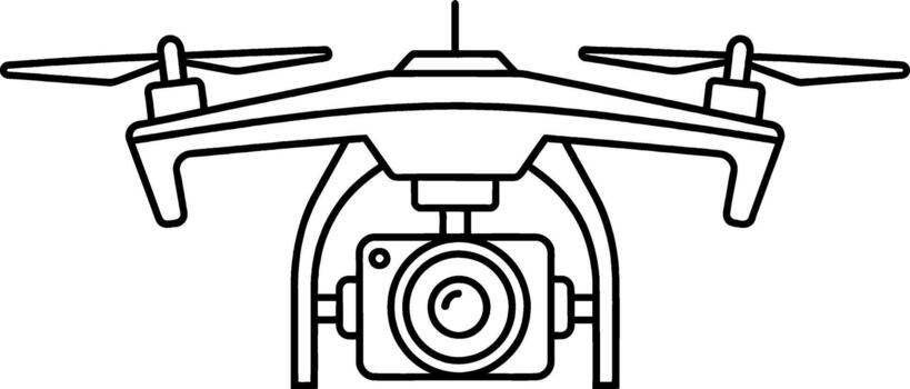 Line art illustration of a modern drone equipped with a high-definition camera, representing advanced aerial technology, remote sensing capabilities, and unmanned flight systems vector