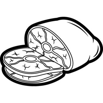 Stylized monochrome illustration of a substantial fresh meat cut, precisely sliced to reveal its bone and muscle texture. A clean graphic representing culinary food concepts vector