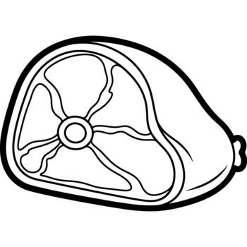 Clean outline illustration of a raw primal meat cut, such as a leg or ham. Clearly depicts bone and muscle structure, suitable for culinary graphics and butcher shop designs vector
