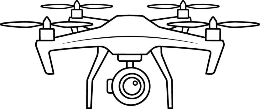 Stylized line art graphic showcasing a high-tech drone with an integrated camera, perfect for conveying themes of aerial photography, innovation, and digital perspective capture vector