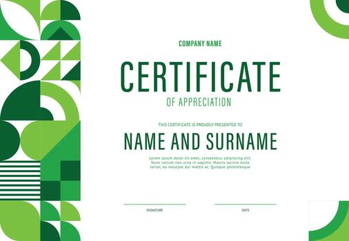 Certificate of appreciation with green patterns vector