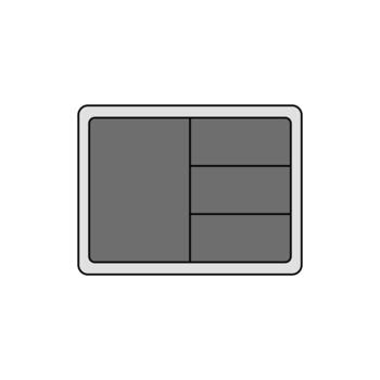 Drawer divider insert illustration. Simple rectangular grid form. Multi-compartment layout detail. Basic organizer shape. Minimal storage accessory piece. vector