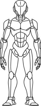 Conceptual illustration featuring a full-body profile of a sophisticated, bipedal humanoid robot, emphasizing its advanced structural components and futuristic cybernetic form for innovative designs vector