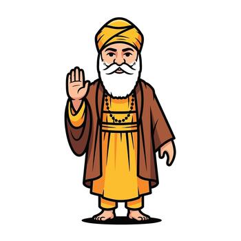 Guru Nanak Dev Ji cartoon illustration, a revered spiritual leader, isolated on a white background vector