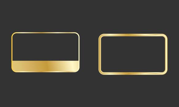 Two Elegant Rectangular Banner Labels with Rounded Corners and Polished Metallic Gold Trim or Frames vector