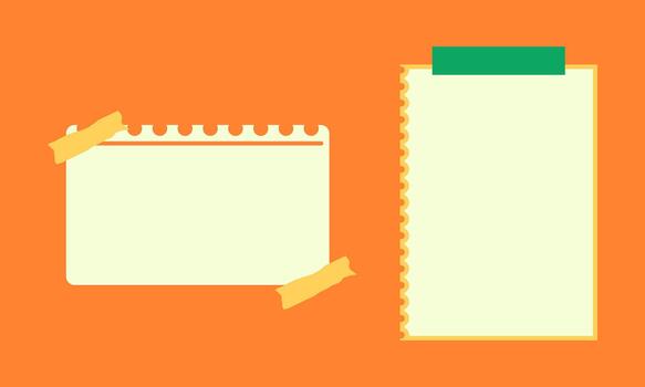 Set of Torn Paper Notes Attached with Tape on a Vibrant Orange Background vector