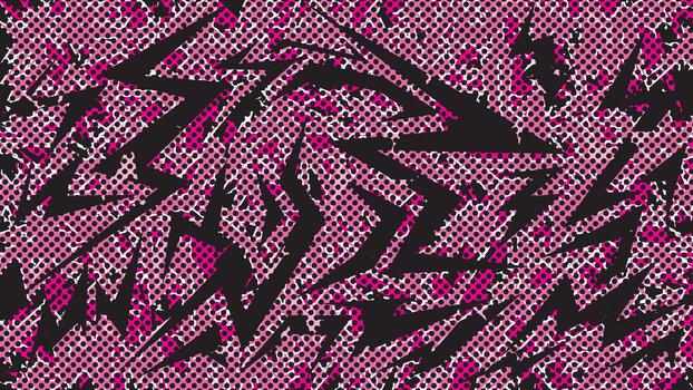 Abstract Halftone Comic Lightning Pattern in Black Pink Colorway for Bold Background and Modern Graphic Design with Dynamic Sharp Shapes and Pop Art Texture vector