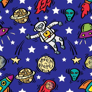 Seamless pattern with hand drawn space elements. vector