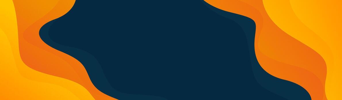 Abstract orange and dark blue banner background with fluid wave shapes, modern smooth gradient design vector