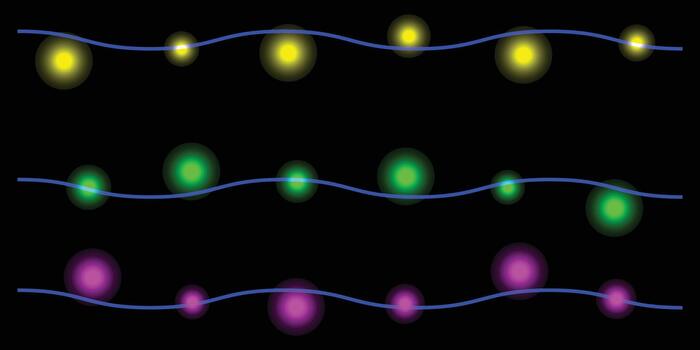 Bright luminous circles on wavy blue lines create abstract pattern vector