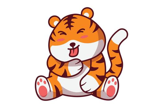 Illustration of a Cute Tiger Licking Its Paws vector