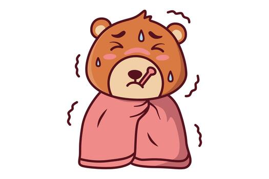 Cute Bear With Fever Illustration vector