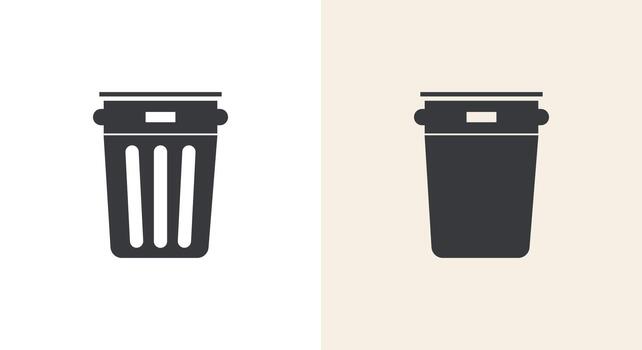 Two styles of trash can icon on contrasting background for delete concept vector