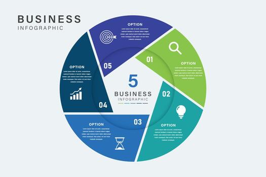 5 Step Circular Business Infographic with Icons and Color Segments vector