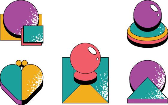 vibrante retro geométrico formas resumen diseño elementos con memphis estilo vector