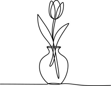 soltero línea dibujo de un tulipán en un florero flor continuo línea vector