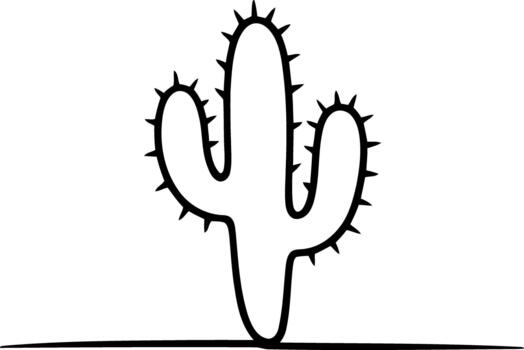 Black outline of a saguaro cactus with sharp spines on white desert plant vector