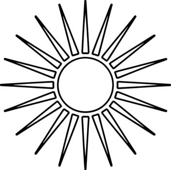 Black outline sunburst with sharp triangular rays and central circle star light vector