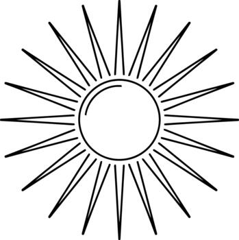 Black outline sun with sharp rays and inner circle black and white vector
