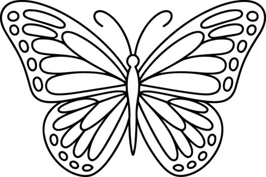 Black outline of a butterfly with symmetrical wings and oval patterns insect black and white vector