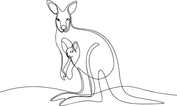 One line drawing of a kangaroo with joey in pouch marsupial vector