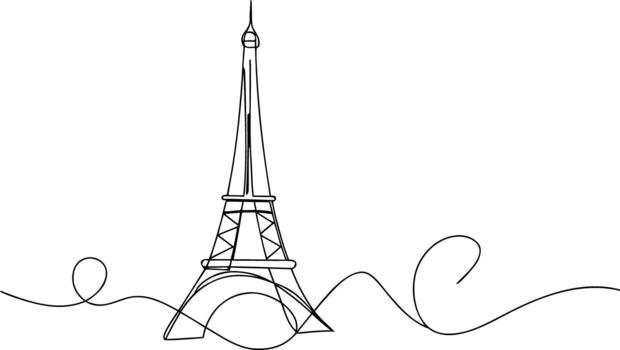 Eiffel Tower continuous line drawing with swirling lines vector