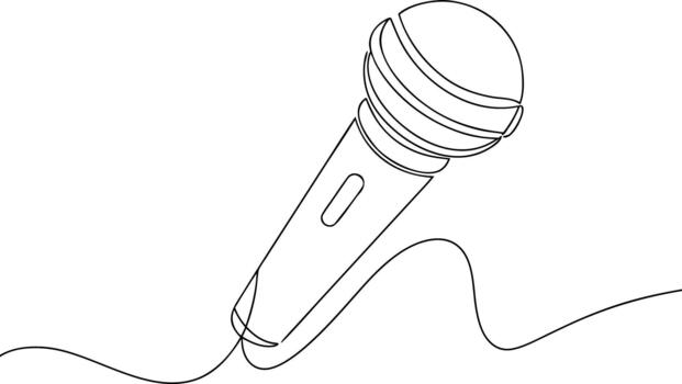 Single line drawing of a microphone with sound waves vector