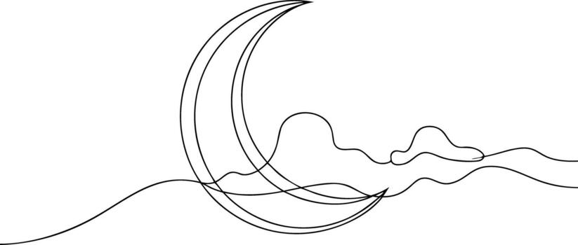 Crescent moon and abstract shapes continuous line drawing vector