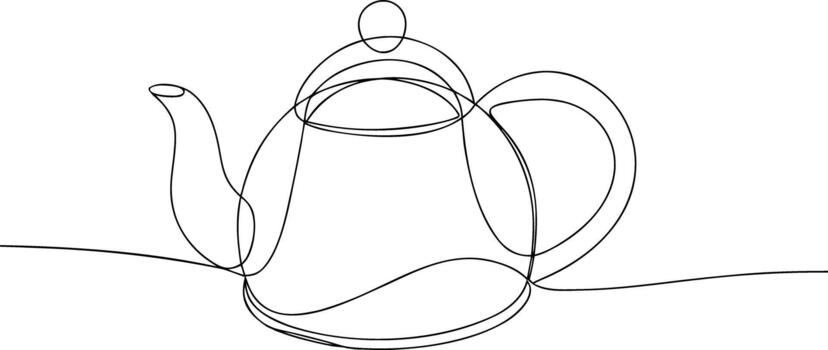 Single line drawing of a teapot with handle and spout vector