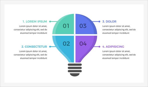 infografía modelo presentando un ligero bulbo con 4 4 distinto elementos, simbolizando innovador ideas y destacando llave conceptos o pasos vector