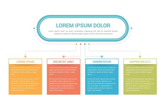 Flowchart with main title and 4 elements, workflow, process, infographic template vector