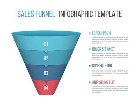 Funnel diagram with four segments, infographic template for web, business, presentations vector