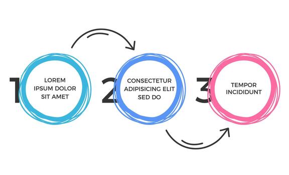 Hand drawn infographic template with three elements for your text with circles and arrows vector